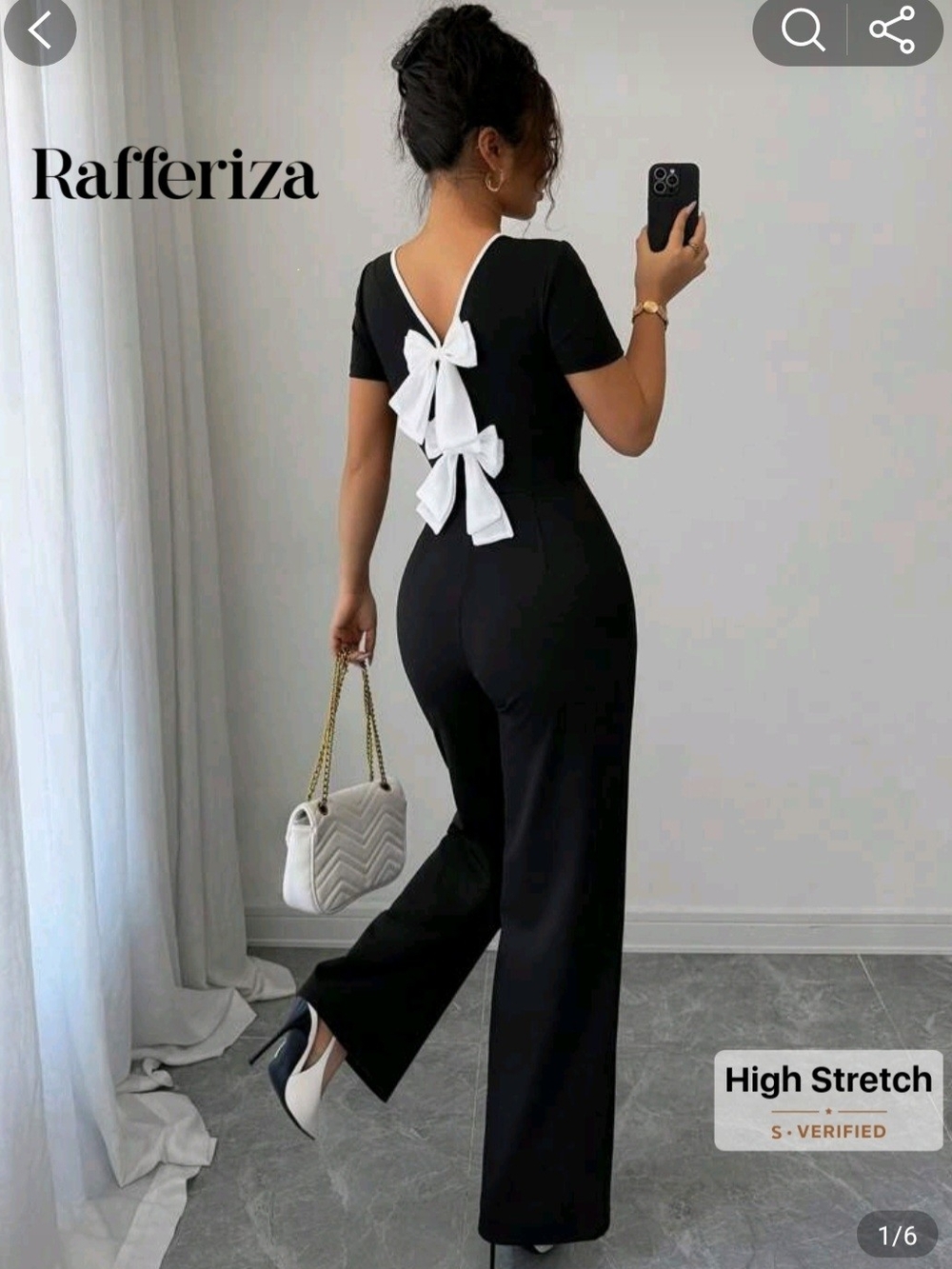SHEIN Black Jumpsuit with White Back Bows